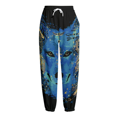 Native American Spiritual Wolf Print Fleece Lined Knit Pants