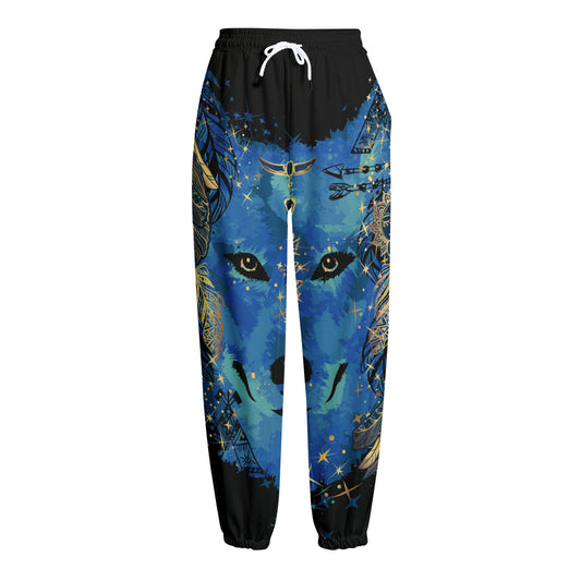 Native American Spiritual Wolf Print Fleece Lined Knit Pants