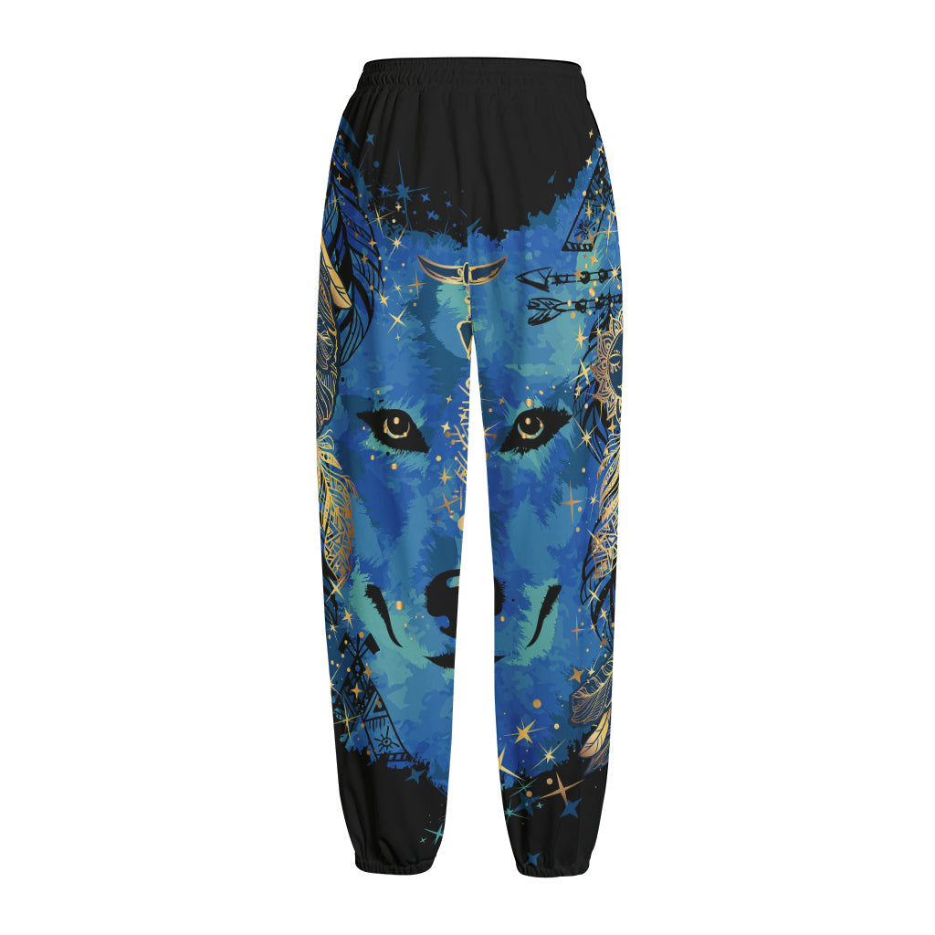 Native American Spiritual Wolf Print Fleece Lined Knit Pants