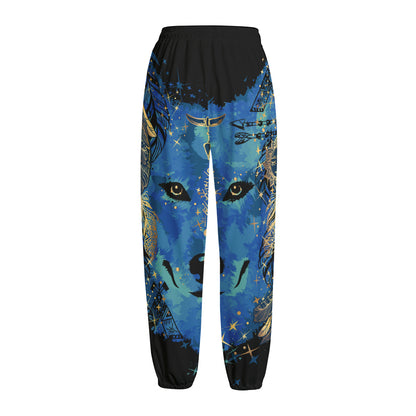 Native American Spiritual Wolf Print Fleece Lined Knit Pants