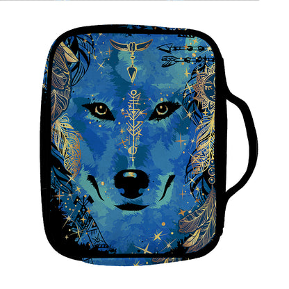 Native American Spiritual Wolf Print Front Pocket Bible Bag