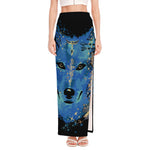 Native American Spiritual Wolf Print High Slit Maxi Skirt
