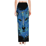 Native American Spiritual Wolf Print High Slit Maxi Skirt