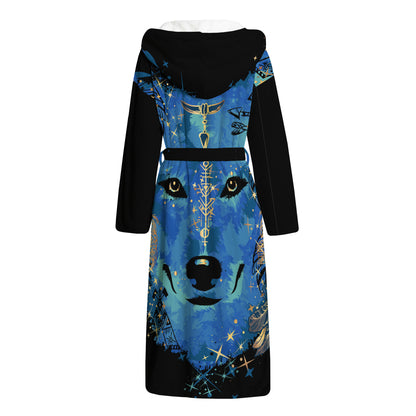 Native American Spiritual Wolf Print Hooded Bathrobe