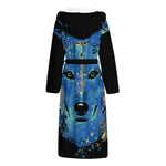 Native American Spiritual Wolf Print Hooded Bathrobe