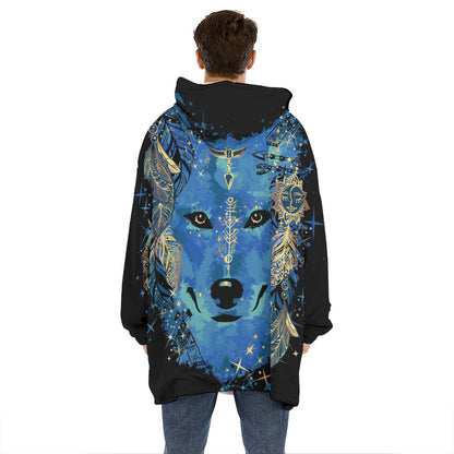 Native American Spiritual Wolf Print Hoodie Blanket
