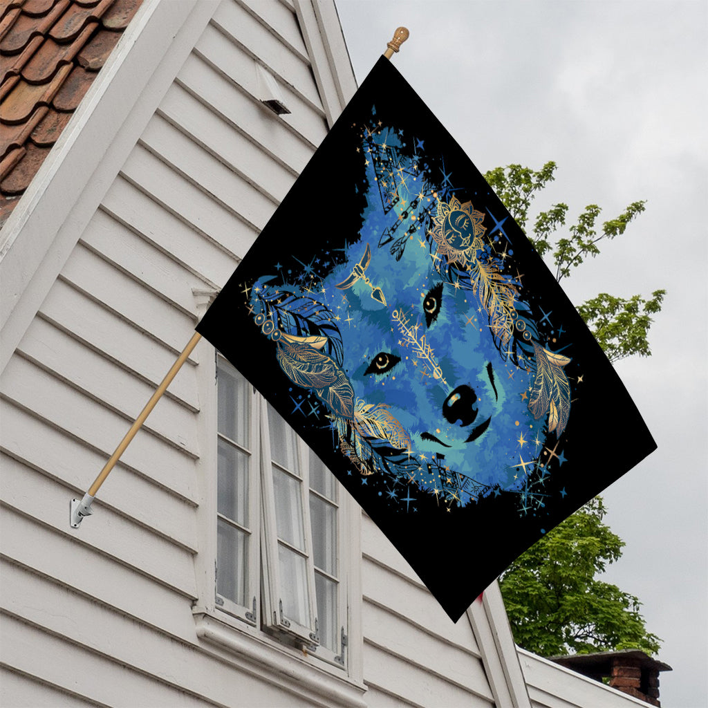 Native American Spiritual Wolf Print House Flag