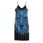 Native American Spiritual Wolf Print Jersey Midi Cami Dress