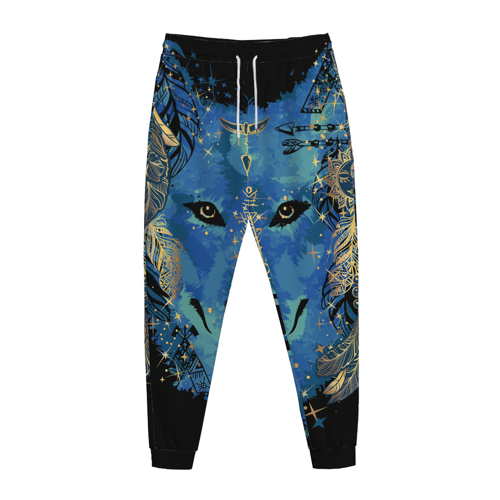 Native American Spiritual Wolf Print Jogger Pants