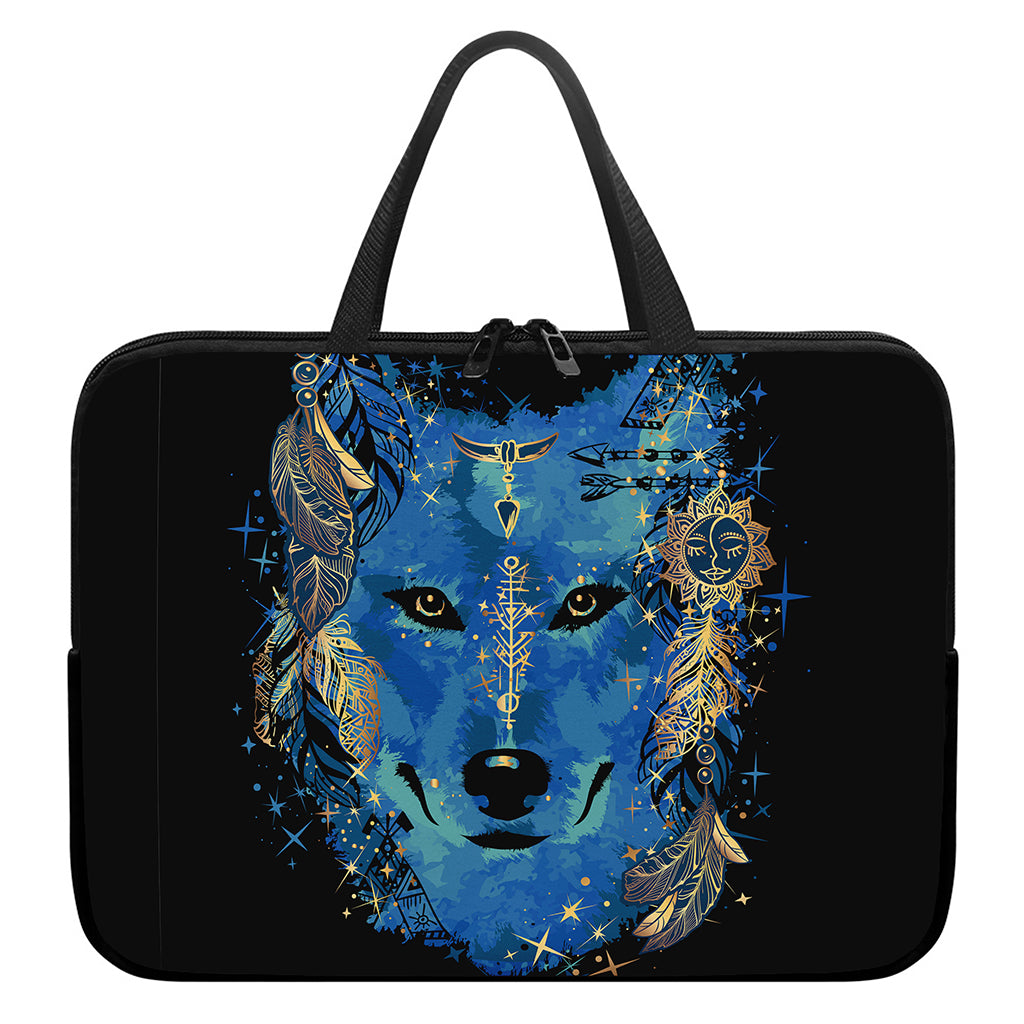Native American Spiritual Wolf Print Laptop Sleeve With Handle