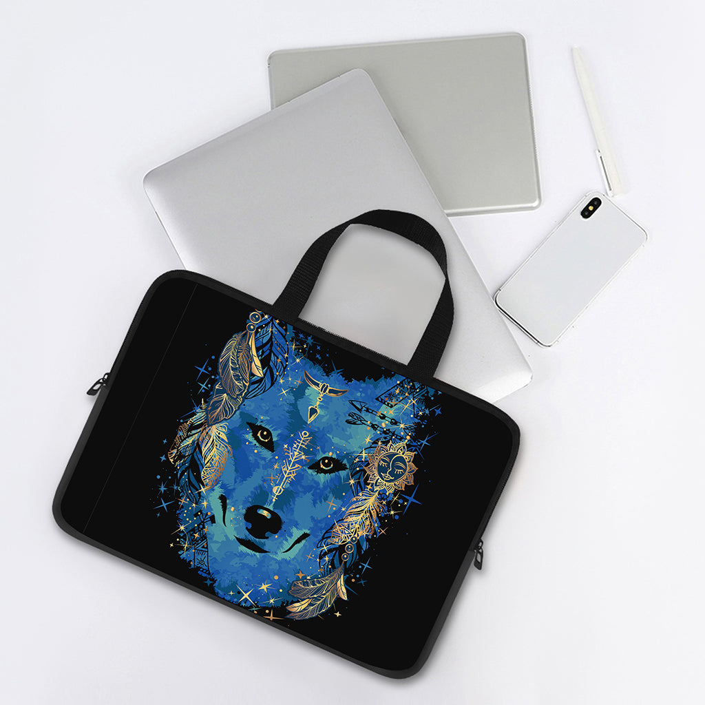 Native American Spiritual Wolf Print Laptop Sleeve With Handle