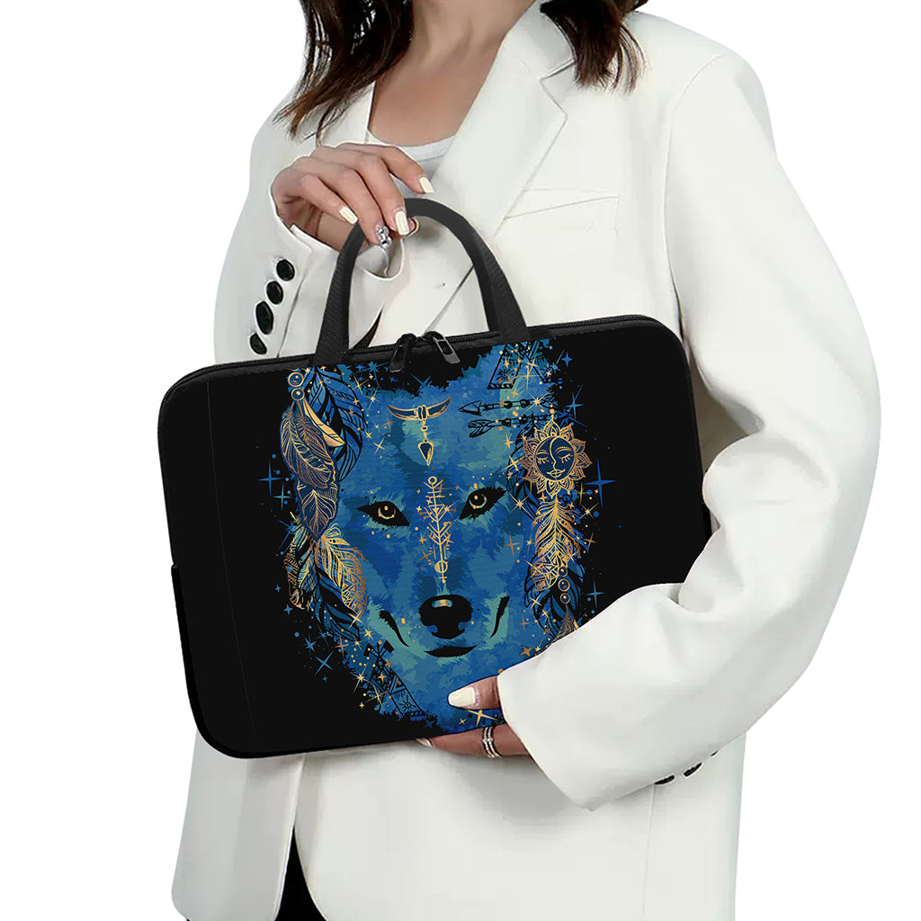 Native American Spiritual Wolf Print Laptop Sleeve With Handle