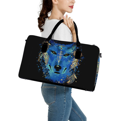 Native American Spiritual Wolf Print Leather Duffle Bag