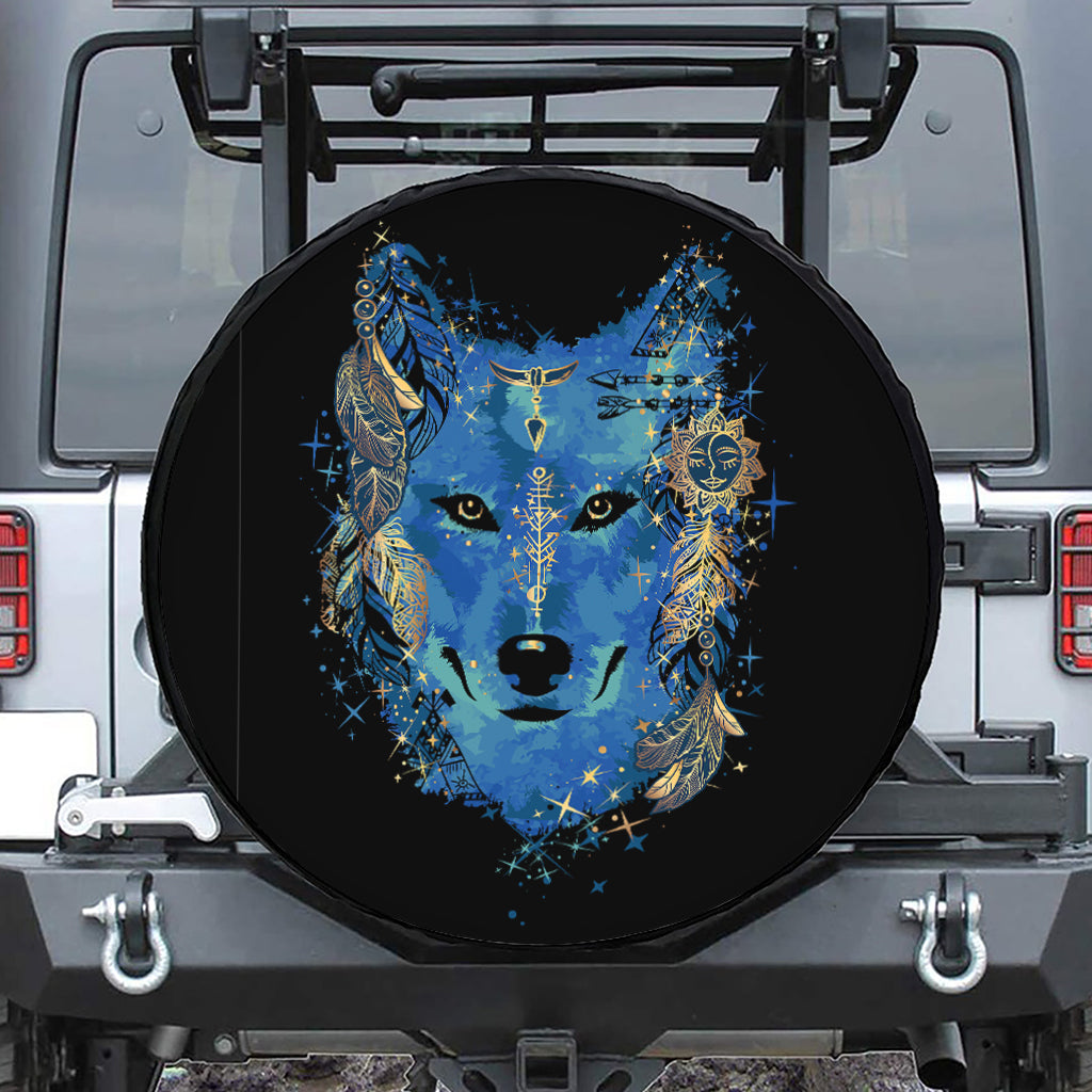 Native American Spiritual Wolf Print Leather Spare Tire Cover