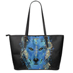 Native American Spiritual Wolf Print Leather Tote Bag