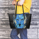 Native American Spiritual Wolf Print Leather Tote Bag