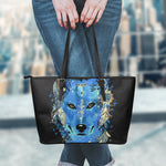 Native American Spiritual Wolf Print Leather Tote Bag