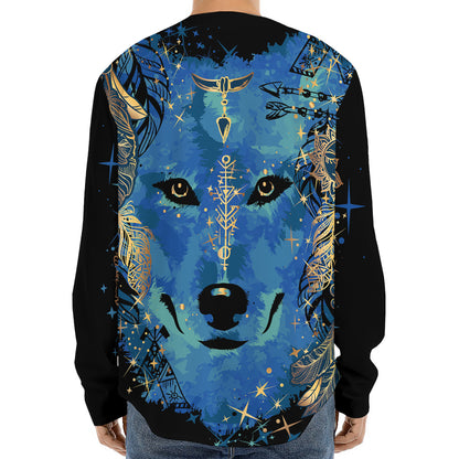 Native American Spiritual Wolf Print Long Sleeve Baseball Jersey