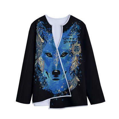 Native American Spiritual Wolf Print Long Sleeve Short Coat