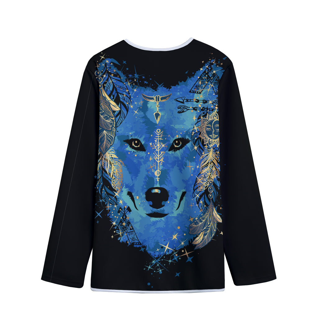 Native American Spiritual Wolf Print Long Sleeve Short Coat