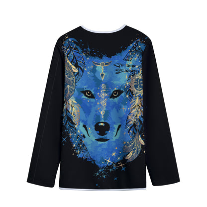 Native American Spiritual Wolf Print Long Sleeve Short Coat
