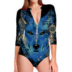 Native American Spiritual Wolf Print Long Sleeve Swimsuit