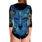 Native American Spiritual Wolf Print Long Sleeve Swimsuit