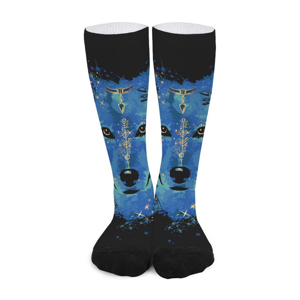 Native American Spiritual Wolf Print Long Socks