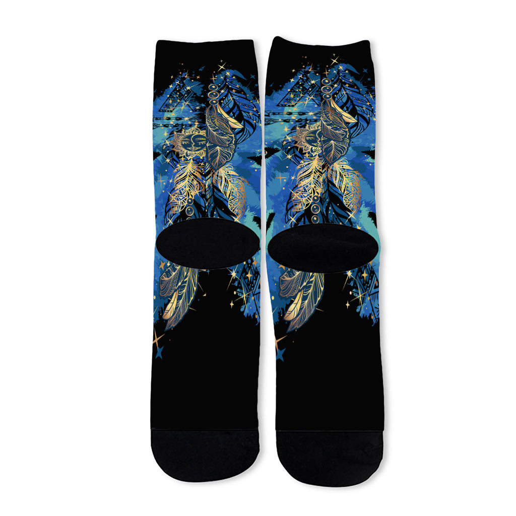 Native American Spiritual Wolf Print Long Socks