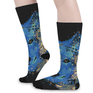 Native American Spiritual Wolf Print Long Socks