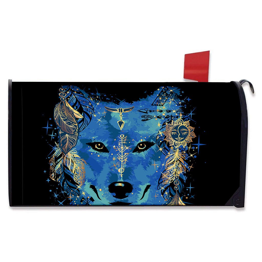 Native American Spiritual Wolf Print Mailbox Cover