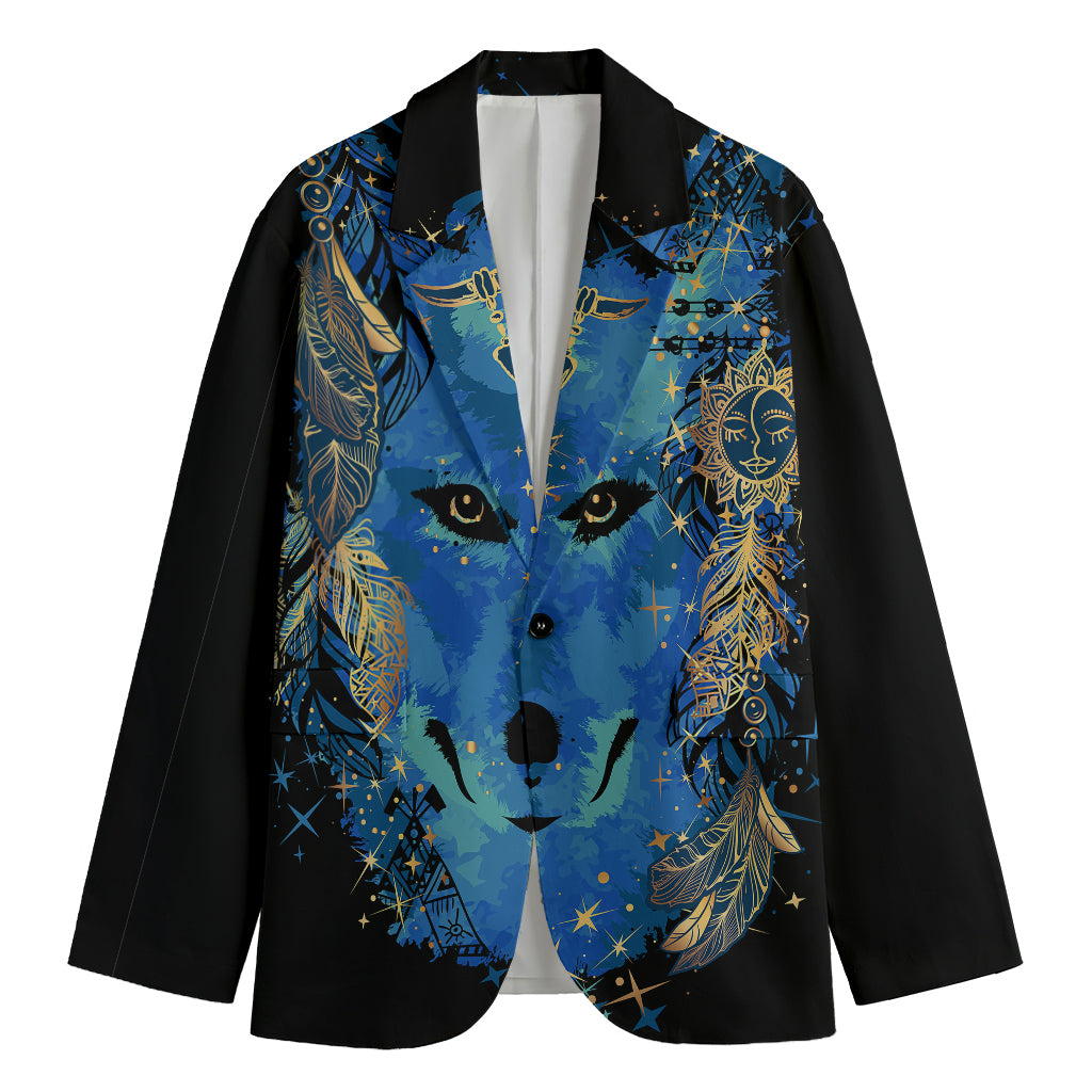 Native American Spiritual Wolf Print Men's Blazer