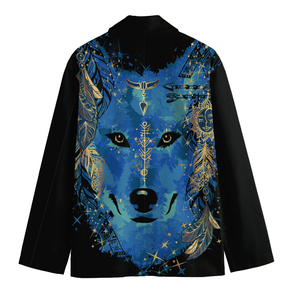 Native American Spiritual Wolf Print Men's Cotton Blazer
