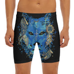 Native American Spiritual Wolf Print Men's Long Boxer Briefs
