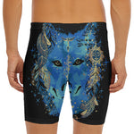 Native American Spiritual Wolf Print Men's Long Boxer Briefs