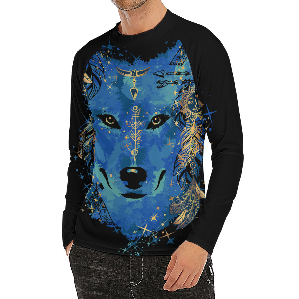 Native American Spiritual Wolf Print Men's Long Sleeve Rash Guard