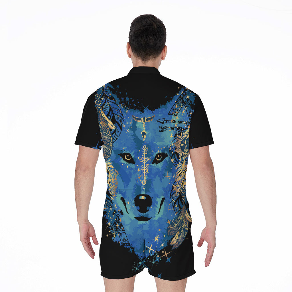 Native American Spiritual Wolf Print Men's Rompers