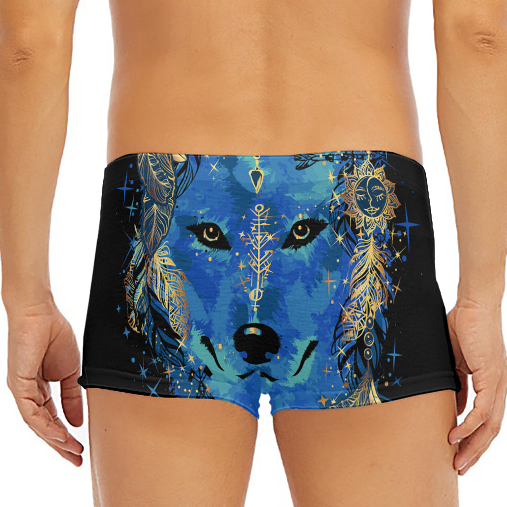 Native American Spiritual Wolf Print Men's Short Boxer Briefs