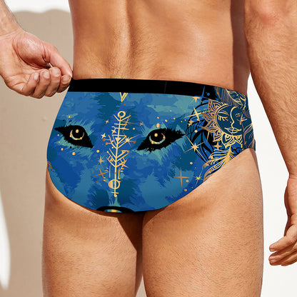 Native American Spiritual Wolf Print Men's Swim Briefs