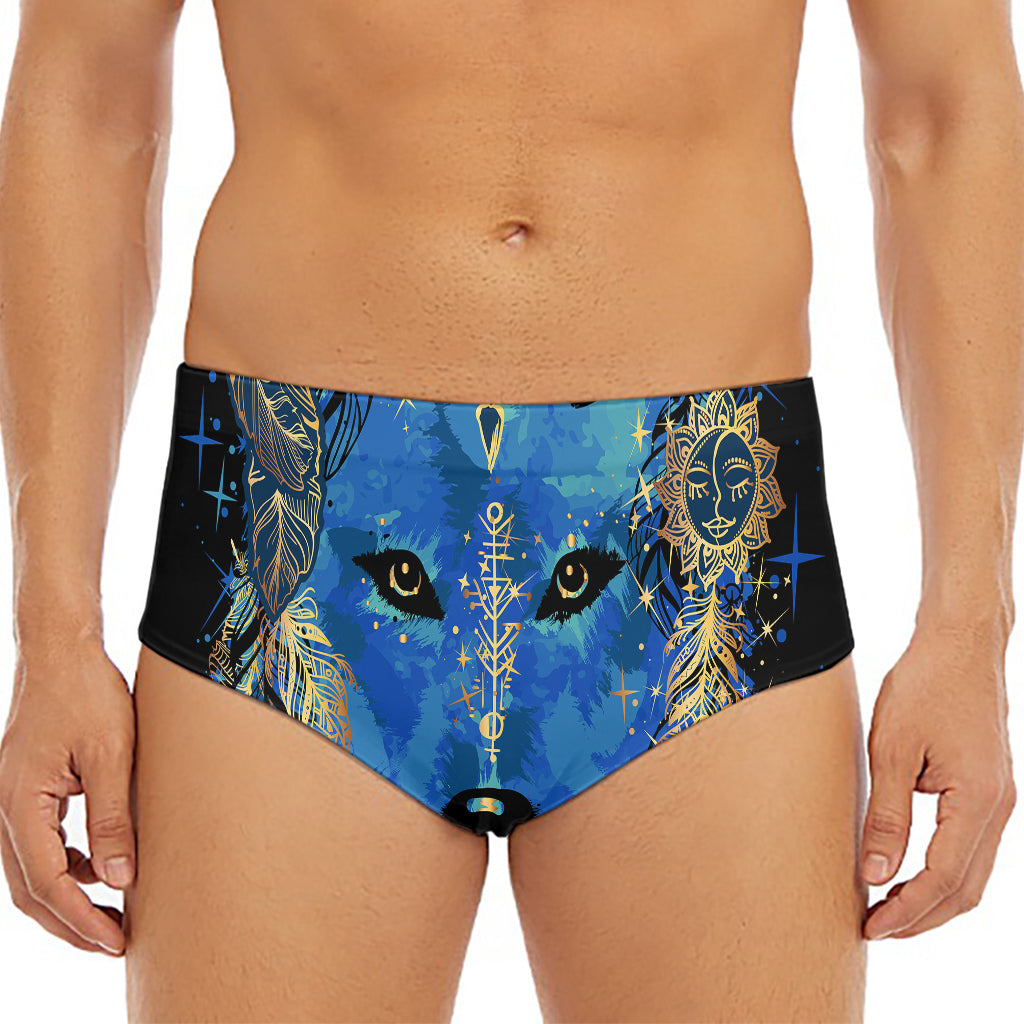 Native American Spiritual Wolf Print Men's Triangle Swim Briefs