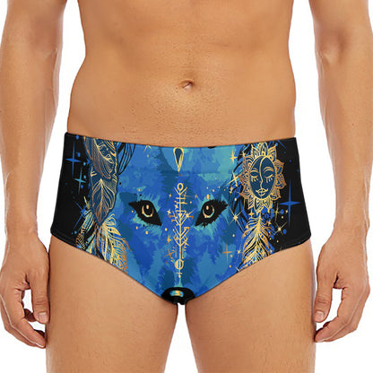 Native American Spiritual Wolf Print Men's Triangle Swim Briefs