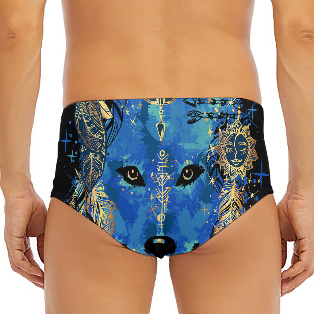 Native American Spiritual Wolf Print Men's Triangle Swim Briefs