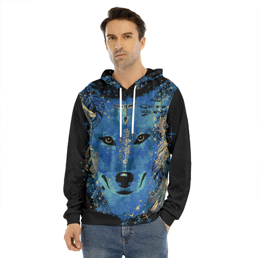 Native American Spiritual Wolf Print Men's Velvet Pullover Hoodie