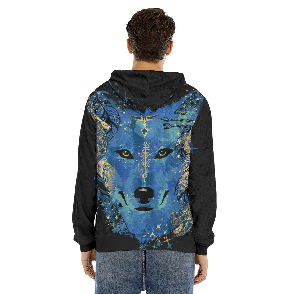 Native American Spiritual Wolf Print Men's Velvet Pullover Hoodie