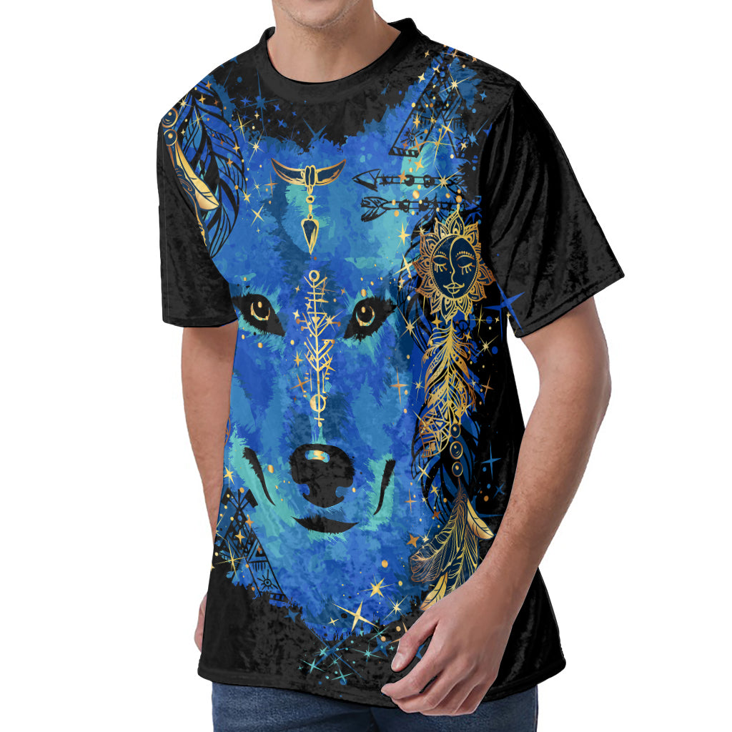 Native American Spiritual Wolf Print Men's Velvet T-Shirt