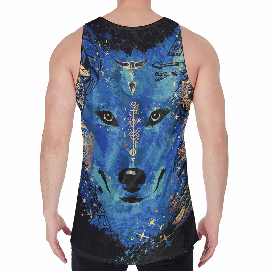 Native American Spiritual Wolf Print Men's Velvet Tank Top