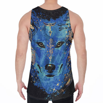 Native American Spiritual Wolf Print Men's Velvet Tank Top