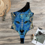 Native American Spiritual Wolf Print One Shoulder Bodysuit
