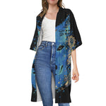 Native American Spiritual Wolf Print Open Front Beach Cover Up