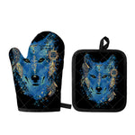 Native American Spiritual Wolf Print Oven Mitt And Pot Holder Set